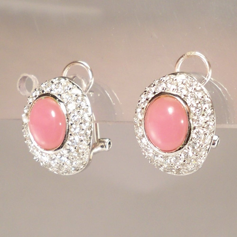 NEW Charles Winston Pastel Pink Stone* & Cubic Zirconias Silver Vintage Earrings
